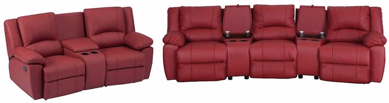 Vente-unique AROMA relaxbank set van drie- en tweezits met rode lederen bekleding