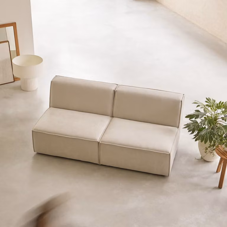 Tikamoon Dario Modulaire rechte 2-zits bank in beige stof, Breedte: 185 cm