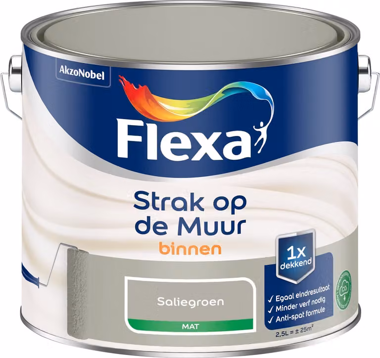 Flexa Strak Op De Muur Binnen Mat - Saliegroen - 2,5 l