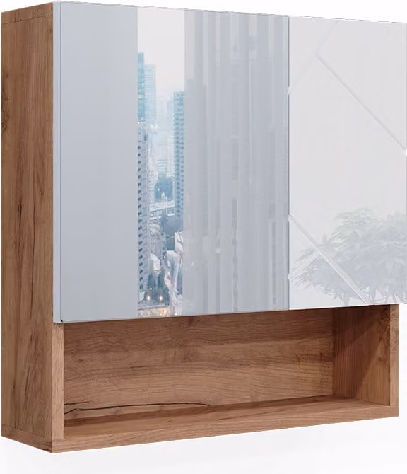 Vicco Irma Badkamerspiegelkast Wit hoogglans en Goud power eiken, B/D/H: 54 x 55 cm, Model 40508