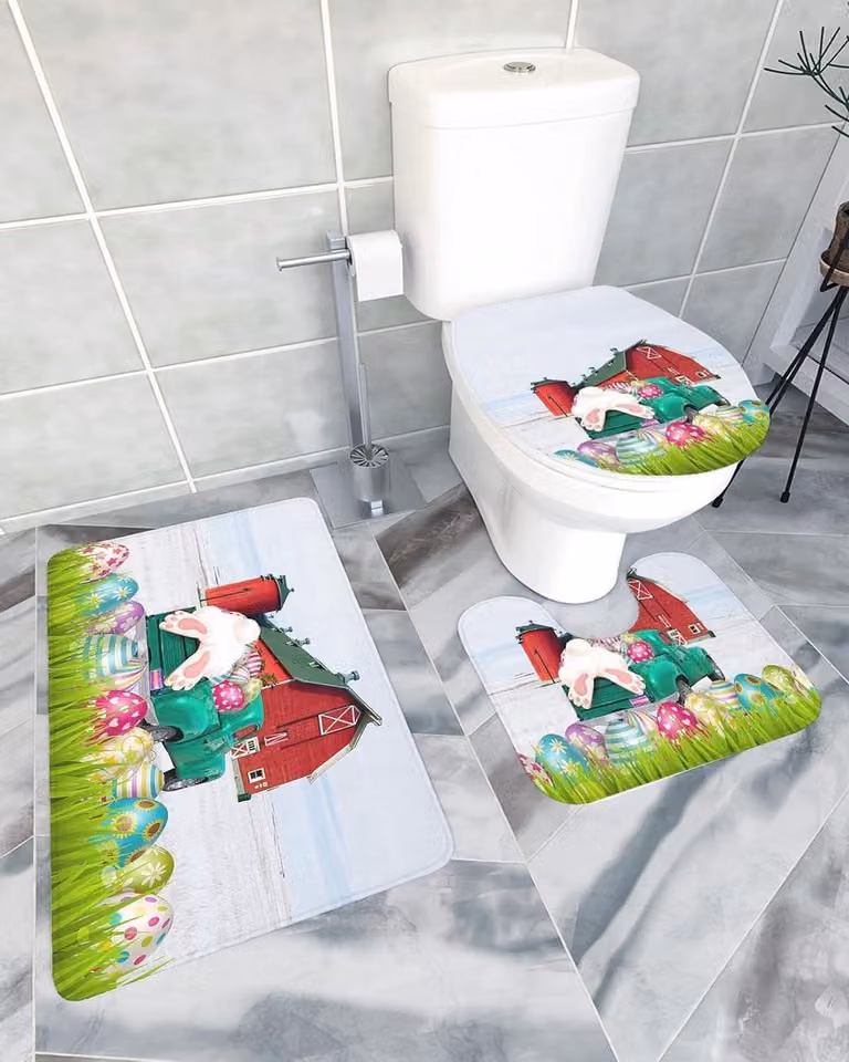 3-delige kleurrijke badkamerset met antislip onderkant, Breedte: 40 cm, Lengte: 60 cm