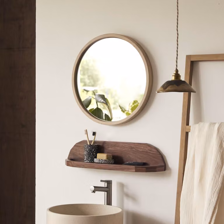 Tikamoon Ronde Houten Spiegel - Bruin - Diameter: 50 cm