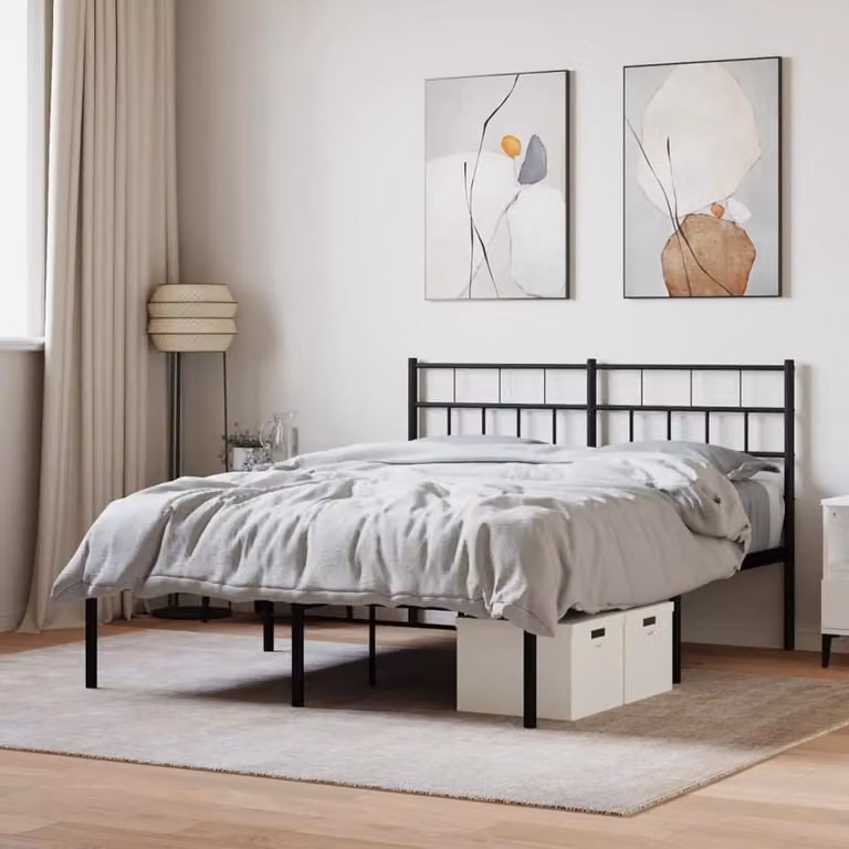 Metalen bedframe met hoofdeinde en geïntegreerde opbergbox, zwart, 160 x 200 cm