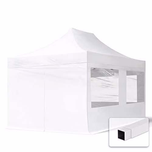 TOOLPORT Easy Up Partytent met 4 zijwanden en panoramavensters, Wit, 3 x 4,5 m