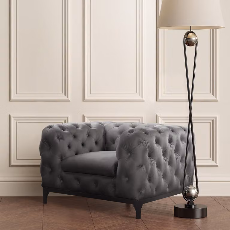 home24 Fauteuil Ravi grijs velours B: 125 cm, D: 75 cm, H: 100 cm