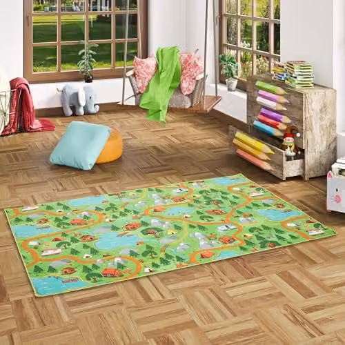 Snapstyle Vloerkleed Kinderen Spelen Camping Groen