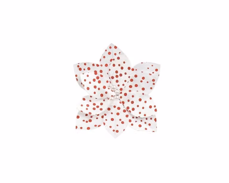 Witte Poinsettia met clip van fluweel, 22 cm