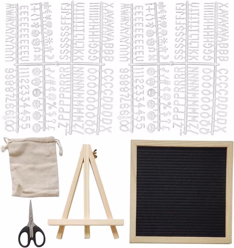 Felt Letter Board met houten frame en standaard, Vilt prikbord 25 x 25 cm