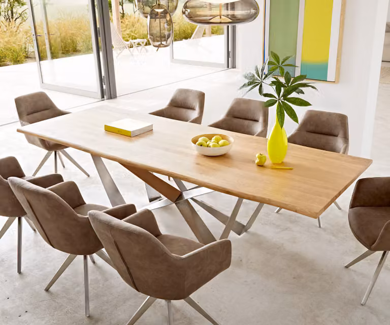 DELIFE Eettafel Edge Live-Edge Eikenhout met Spider X-frame Onderstel, Bruin/Zilver, B: 260 cm, D: 100 cm, H: 72,5 cm