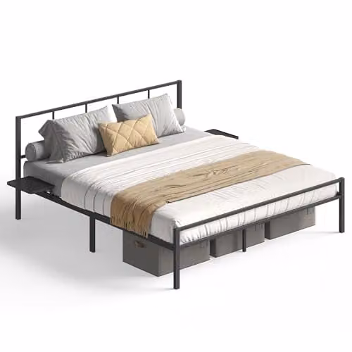 VASAGLE Tweepersoonsbedframe van metaal met hoofdeinde, 160 x 200 cm