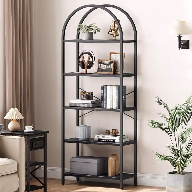 Triumpunpre Gebogen Boekenkast met 5 Planken en Metalen Frame, Hoogte: 180 cm