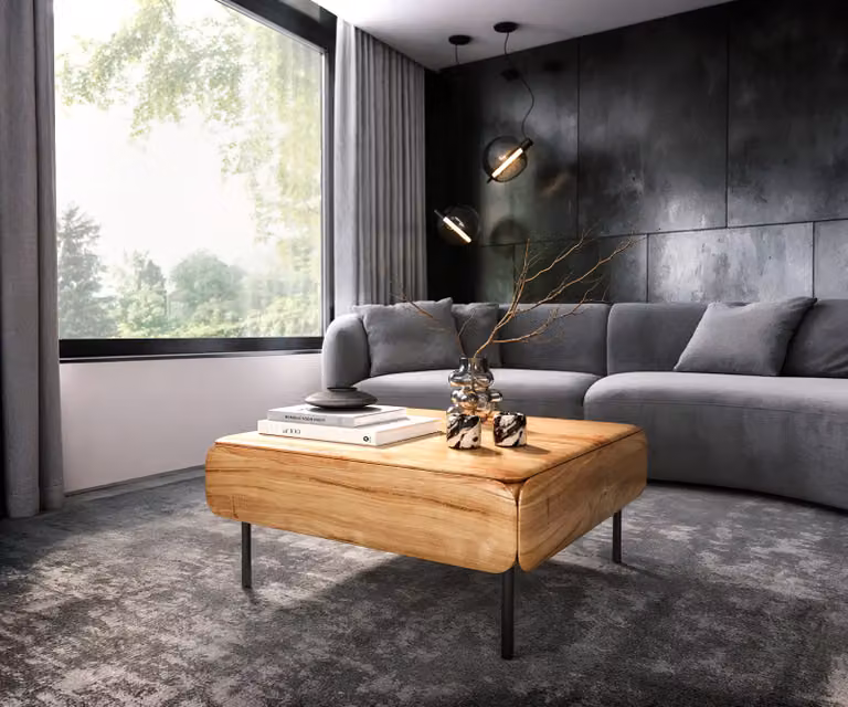 DELIFE Salontafel Shavani Modern Vierkant Acacia Hout en Metaal Zwart Bruin B: 90 cm, D: 90 cm, H: 40 cm