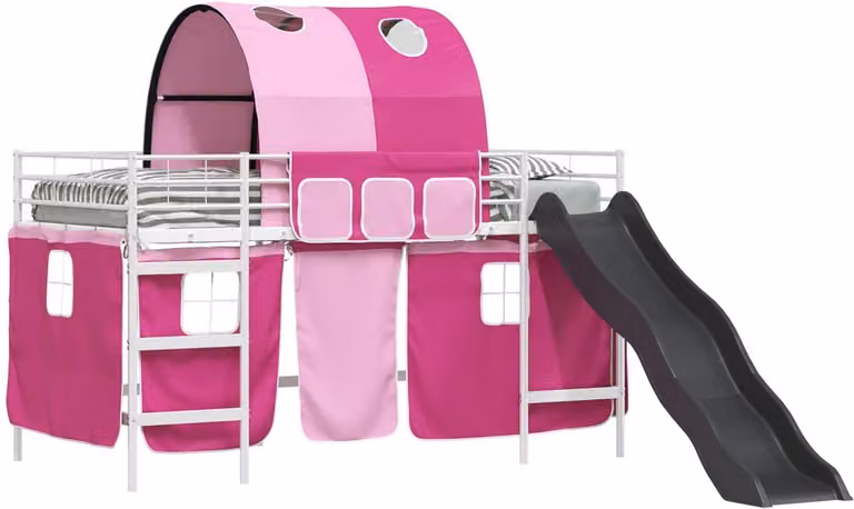 vidaXL Bunkbed voor kinderen met twee niveaus in metaal, Wit en Roze, B/D/H: 80 x 200 cm