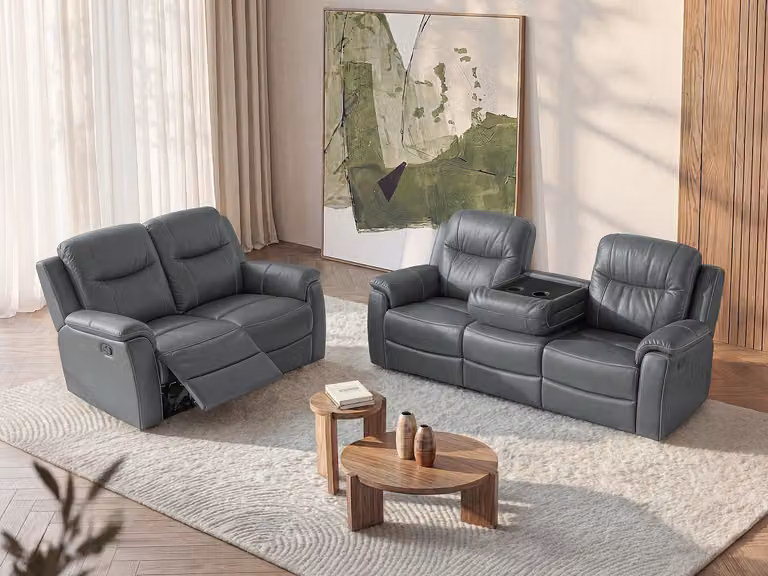 Vente-unique Evasion relaxbank met barblad en bekerhouders - grijs - leer en textiel