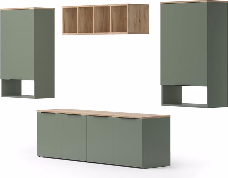 Vicco Wido Woonwand Groen, 5-delige wandmontage wandkast voor de woonkamer