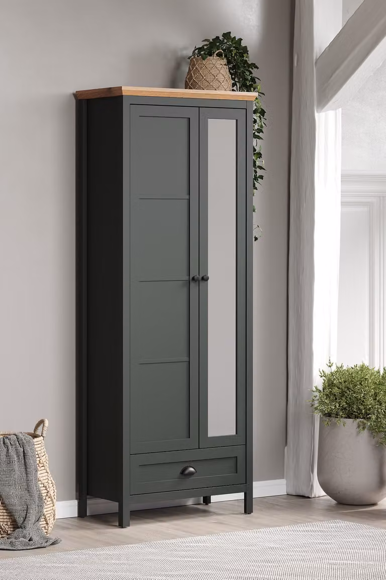 ebuy24 Stanton kledingkast in groen en bruin met eikenlook, B/D/H: 77 x 39 x 198 cm