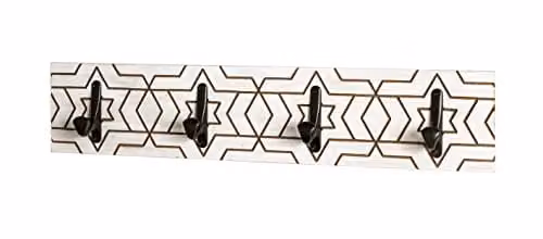 HAKU Wandkapstok Modern met 4 Haken, Wit MDF en Zwart Metaal, B 60 x H 13 x D 6 cm