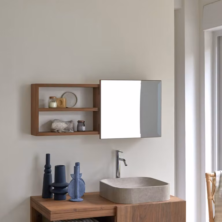 Tikamoon Typo Wandtoiletkastje met Spiegel - Walnoot - Bruin - B/D/H: 40 x 15 x 90 cm