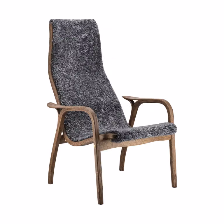 Swedese Lamino fauteuil eiken en schapenvacht Special Edition Rubio Monocoat Chocolate-Charcoal