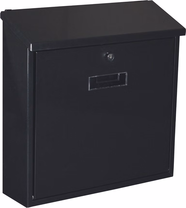 Perel Monaco Wandbrievenbus met Naamplaatje en Slot, Zwart, B/D/H: 36,8 x 36,5 x 10 cm