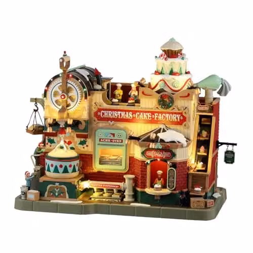 Lemax Christmas Cake Factory Beweeg- en muziekgebouw in hars H 24,5 x B 27,8 x D 17,7 cm