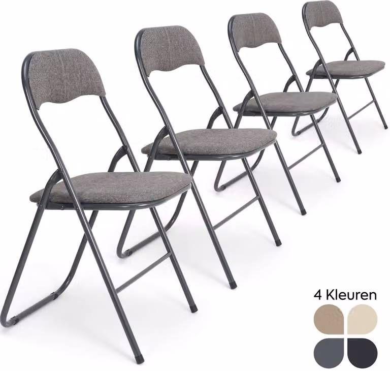 Meije Nova Klapstoelen Set van 4 - Grijs - Linnen - Zithoogte: 45 cm