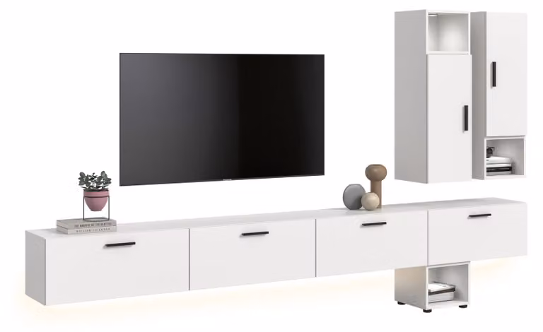 Xonox Wooncombinatie 9-delig met LED-verlichting in wit en groen, B/D/H: 300 x 178 x 34 cm