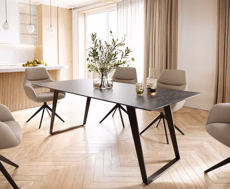 DELIFE Eettafel Edge Nero Greco, Keramiek en Metaal, Grijs/Zwart, B/D/H: 200 x 100 x 74 cm