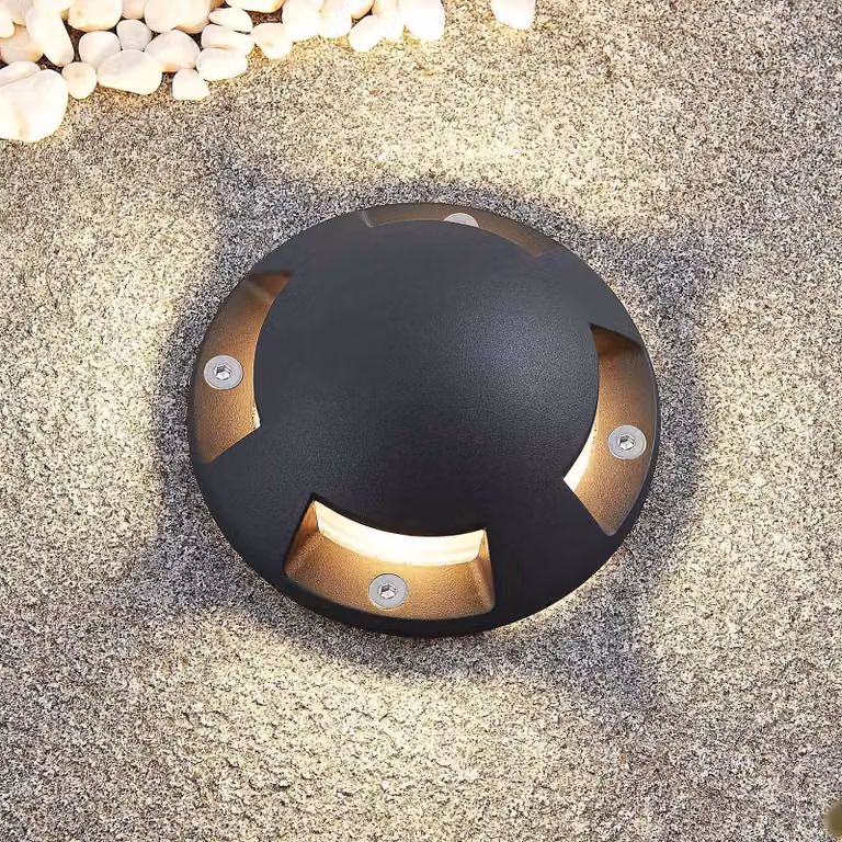 Lindby Huban LED buitenlamp, zwart, aluminium, modern, grondverzonken