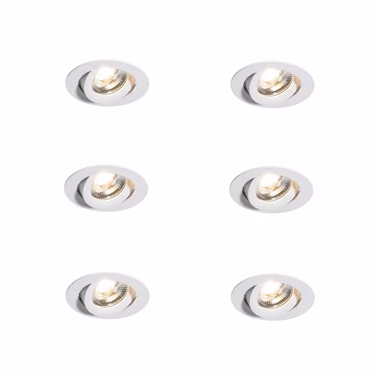 Qazqa Set van 6 moderne ronde inbouwspots wit, LED, IP54, dimbaar en verstelbaar, diameter: 8,2 cm