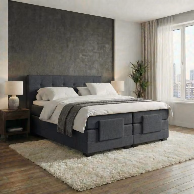 Anno 1588 Elektrische Boxspring LUXA met Pocketvering en Luxe Topper - Antraciet Lederlook - B/D: 90 x 200 cm