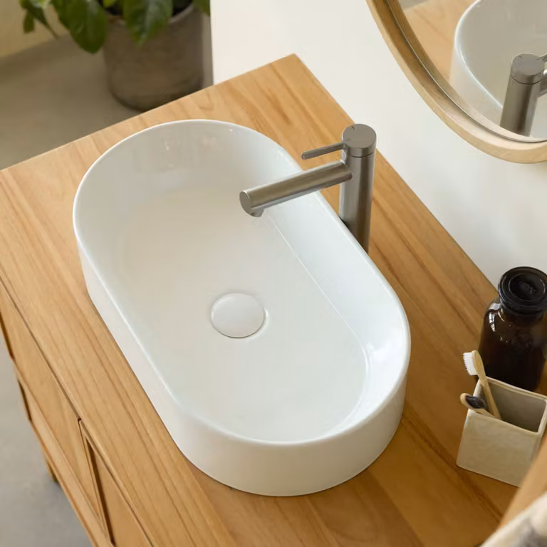 Tikamoon Ovale Keramische Wastafel - Wit - Breedte: 52,5 cm, Diepte: 30 cm, Hoogte: 11,5 cm