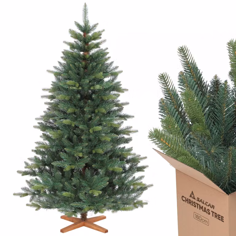 Salcar Kunstkerstboom Nordmannspar van PE/PVC met houten voet, 180 cm