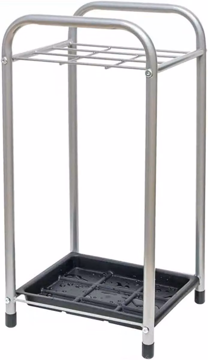 Zwarte roestbestendige metalen paraplustandaard voor het organiseren van je entree, B/D/H: 26 x 29,5 x 58 cm
