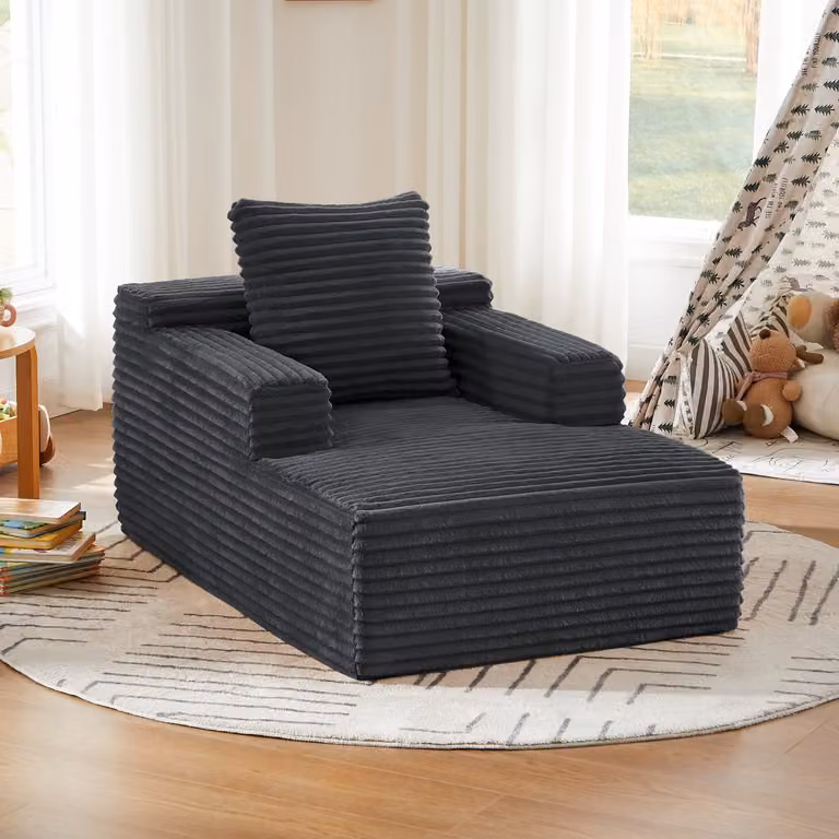 Welltin Chaise longue - Opvouwbare slaapbank en ligstoel van corduroy - Donkergrijs