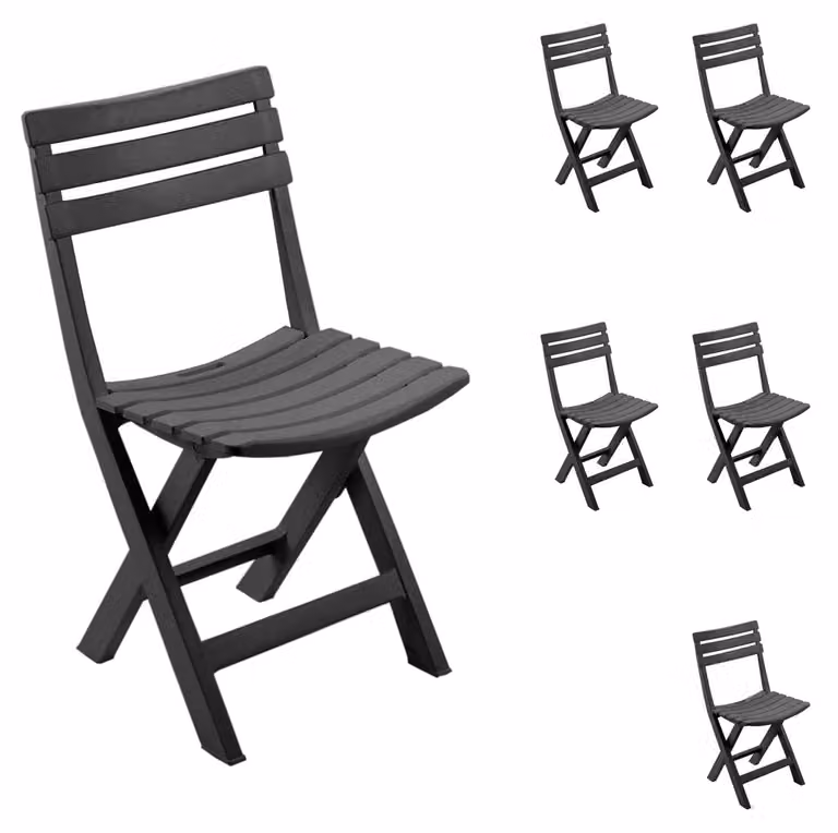 Mojawo Set van 6 inklapbare tuinstoelen, kunststof, antraciet