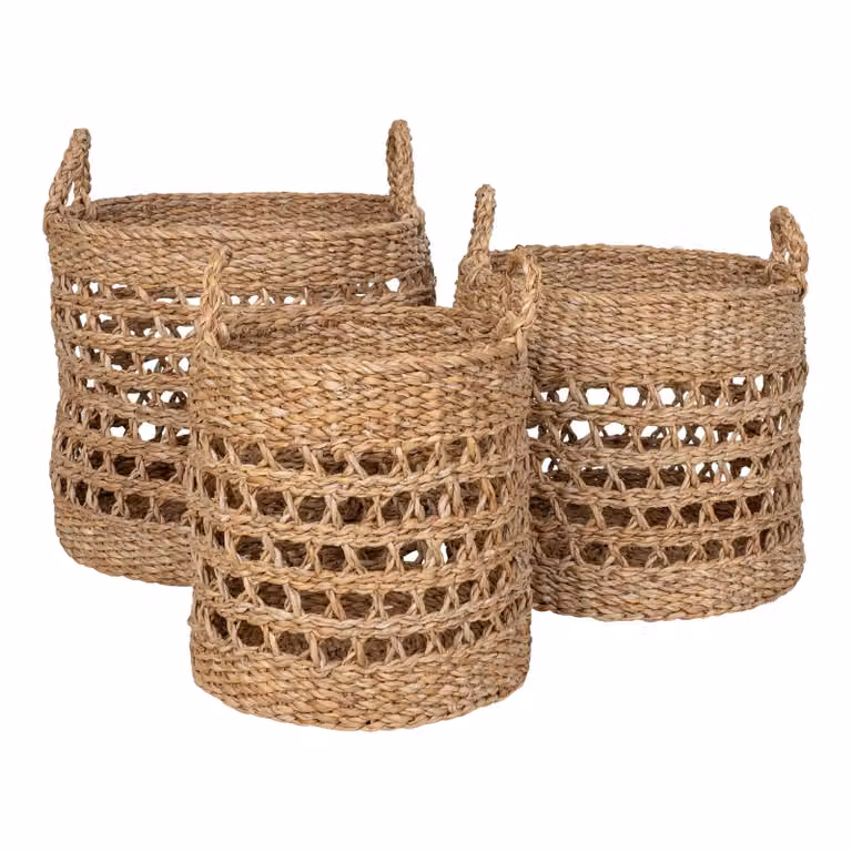 QUVIO Mandenset van 3 stuks - Zeegras - Naturel - Open weave