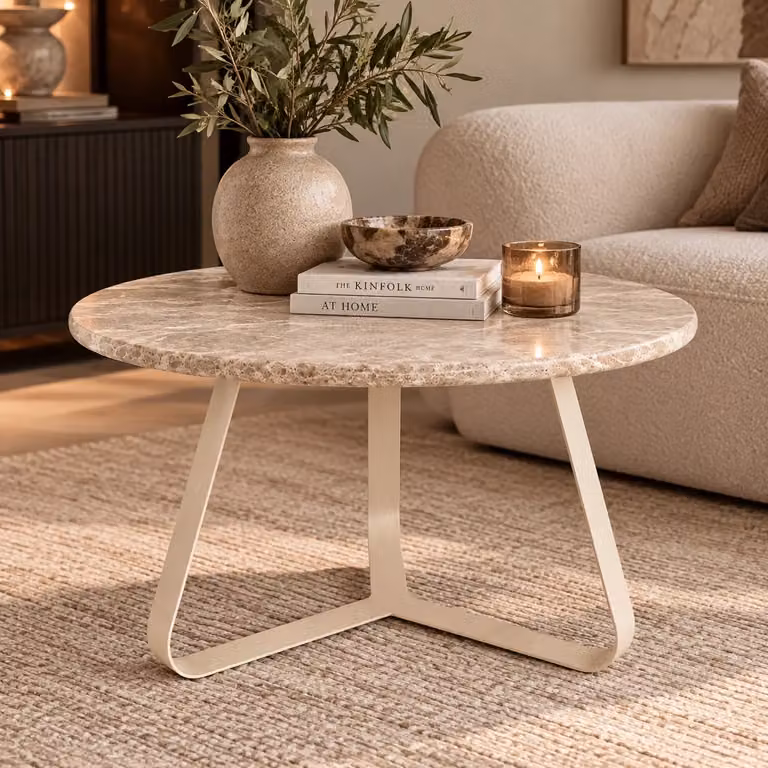 PTMD Salontafel Kae Ronde Beige Marmer S - Breedte: 59 cm, Diepte: 59 cm, Hoogte: 41 cm