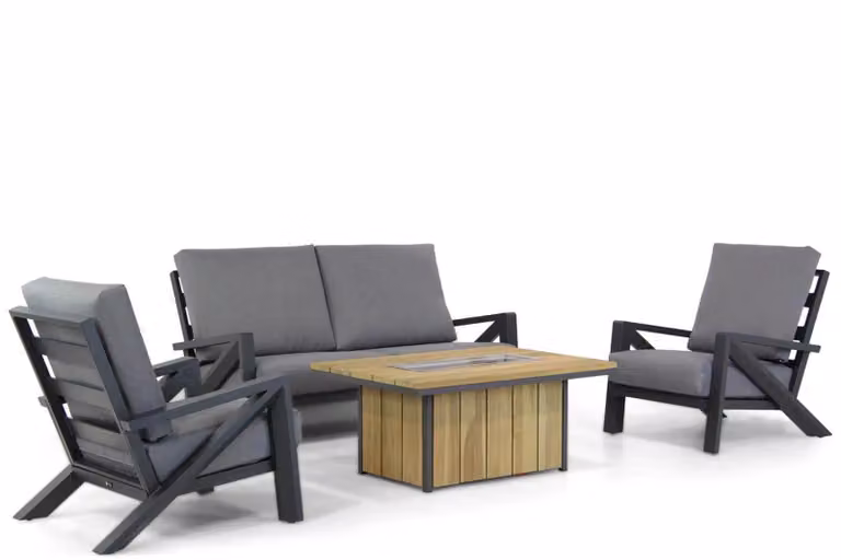 Santika Furniture Santika Cinta/Seaside 4-delige loungeset met aluminium frame en grijze kussens