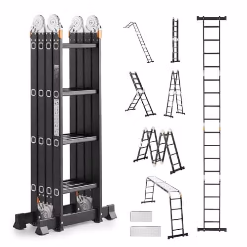 VEVOR Multifunctionele 7-in-1 Aluminium Ladder met Steigerplank, Zwart, Draagvermogen 150 kg