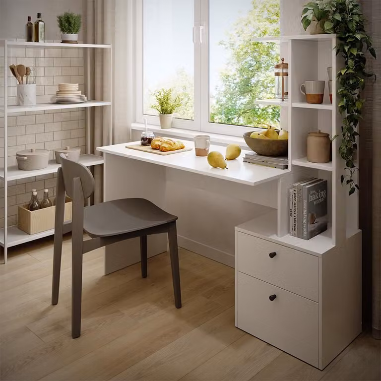 Vicco Denton Eettafel Wit met 2 laden, B/D/H: 136 x 55 x 76 cm