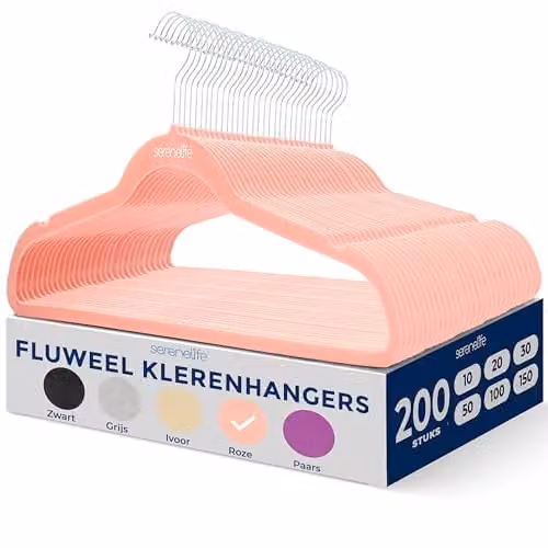 SereneLife Fluwelen Kledinghangers met 360 graden draaibare haak, Antislip en Ruimtebesparend, 200 stuks, Roze