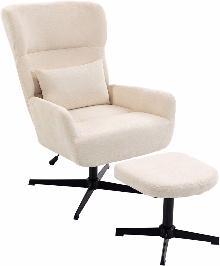 Homcom Accent Chair met Ottomaan - Modern - Polyester - Cremewit - H x B x D: 71 x 88 x 98-104 cm