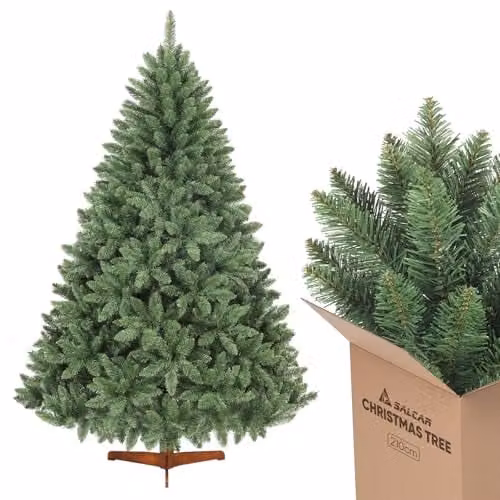 SALCAR Kunstkerstboom 210 cm met houten standaard, groene Nordmann-spar