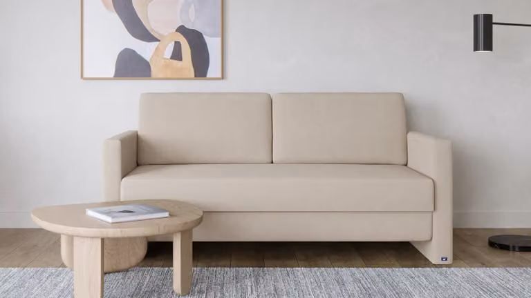 BRUNO slaapbank beige met massief houten frame en boxspringcomfort, 160 cm