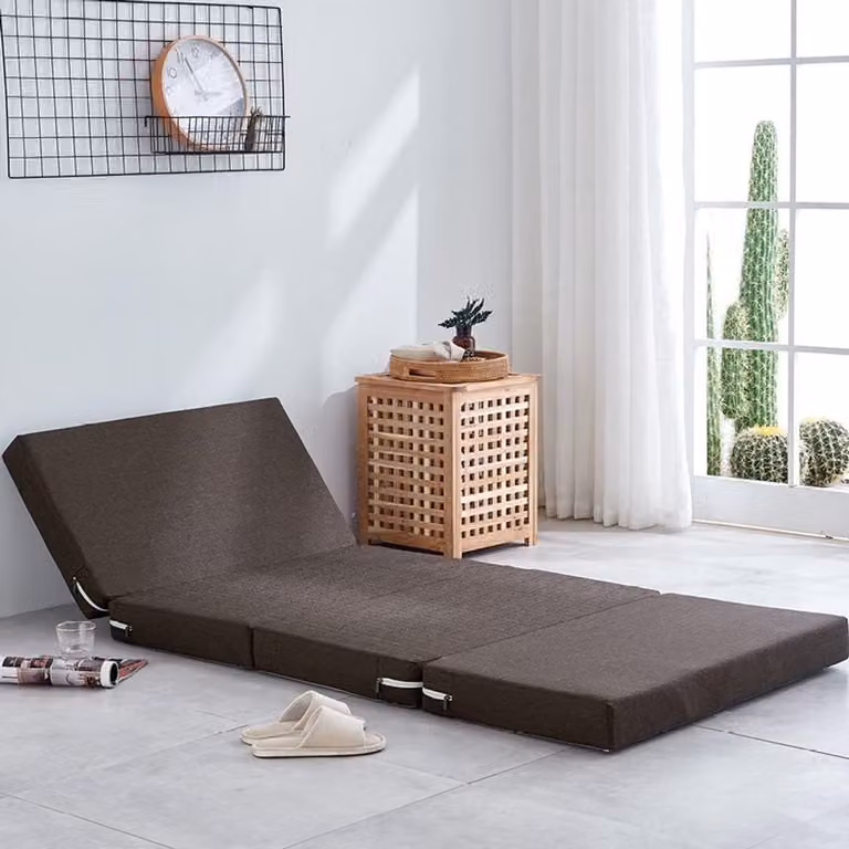 Opvouwbare Matras Futon Gastentopper met Afneembare Overtrek - Bruin - B/D/H: 60 x 200 cm