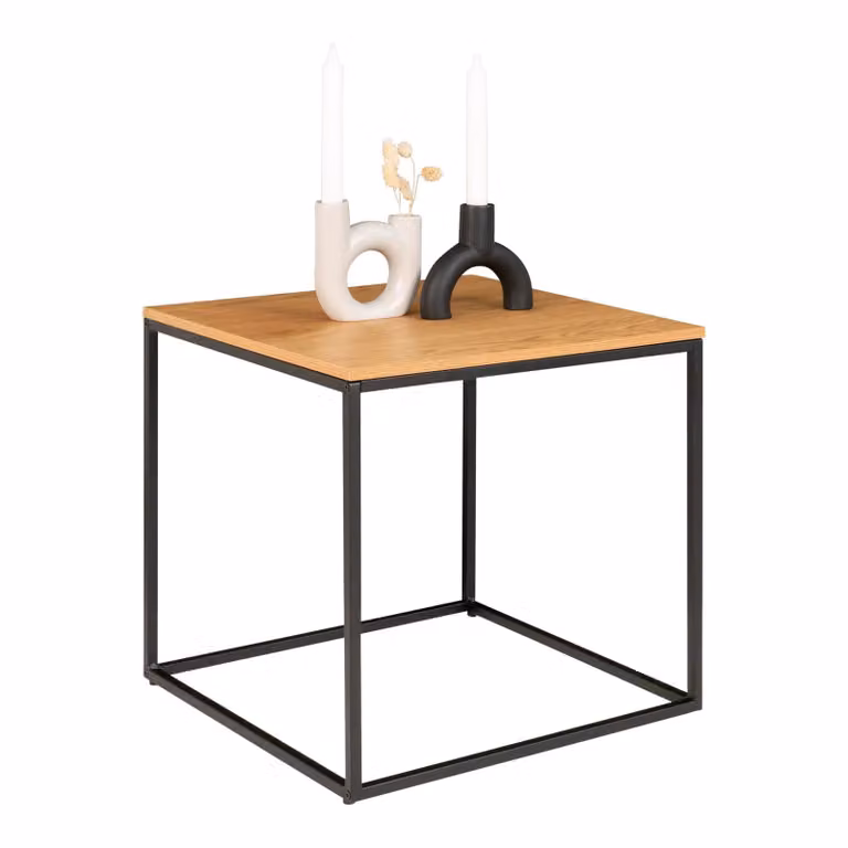 QUVIO Bijzettafel Gothenburg Eikenhouten Look met Zwart Stalen Frame B/D/H: 45 x 45 x 45 cm