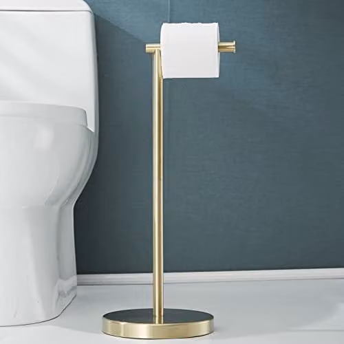 SHUNLI Vrijstaande Toiletrolhouder in Geborsteld Messing Goud