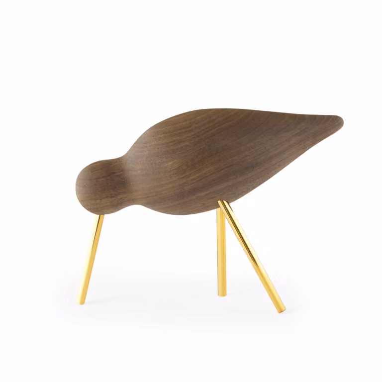 Normann Copenhagen Shorebird decoratiebeeldje van walnoothout en messing, bruin en goud