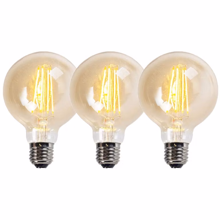 LUEDD Set van 3 G95 Globe LED Filament Lampen E27 - Goud/Messing - 5W - 450 lm - 2200K - Warm Wit - Dimbare Glaslampen
